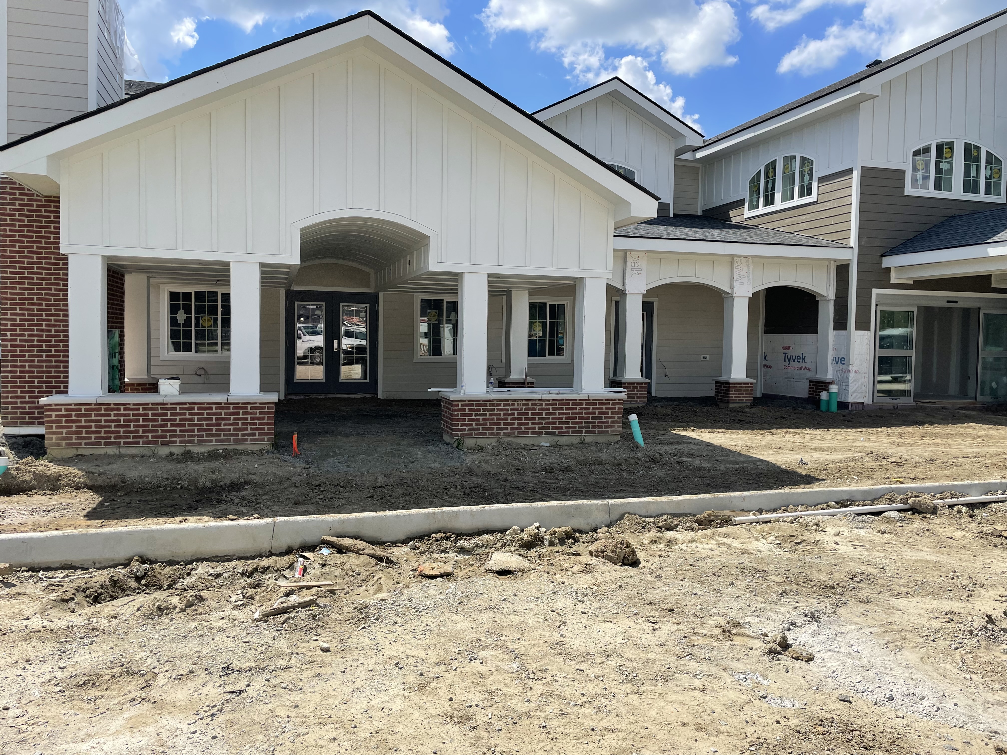 Senior living project entrance exterior